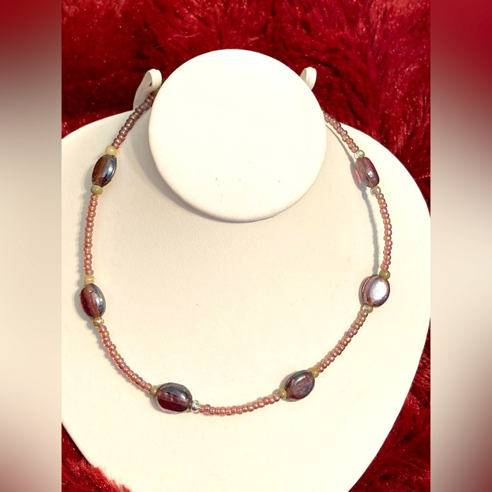 Sparkly purple glass bead choker